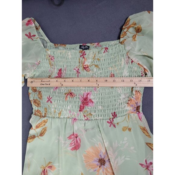 Lily Rose Women's LG Mint Green Floral Smocked High Low Dress Fairy Easter - Picture 7 of 9